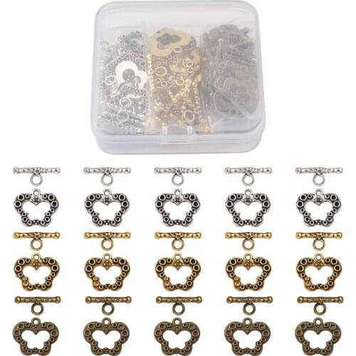 Tibetan Style Alloy Butterfly Heart Toggle Clasps Assorted Colors Retro T-Bar Closures Connectors for Necklace Jewelry Making