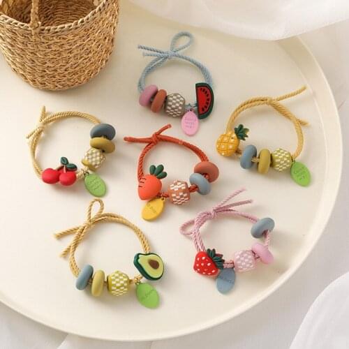 Korean New Ins Fruit Colorful Beads Cute Sweet Young Girl High Elasticity Thick Rubber Band for Women Fashion Hair Accessories
