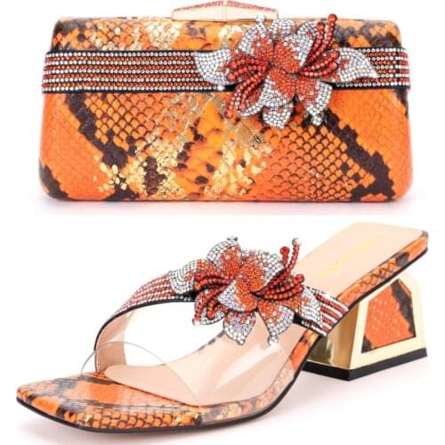 Crystal womens shoes 2021 Italy latest design party shoes and bag suit sexy womens shoes