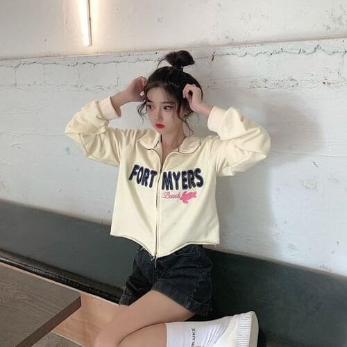 Womens Sweatshirts Y2k Autumn Womens Jacket Letters Embroidery Stand-Neck Long Sleeve Zipper-Front Casual Coat For Girls Tops