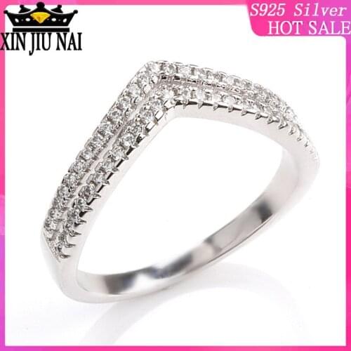 925 sterling silver Micro-inlaid gold-plated color-preserving womens ring V-shaped double-layer stereo simulation diamond ring