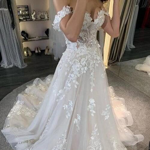 Sexy Tulle Wedding Dress 2021 Sweetheart Off The shoulder Elegnat Lace Vestidos De Noiva Plus Size Bridal Gowns Robe De Mariee
