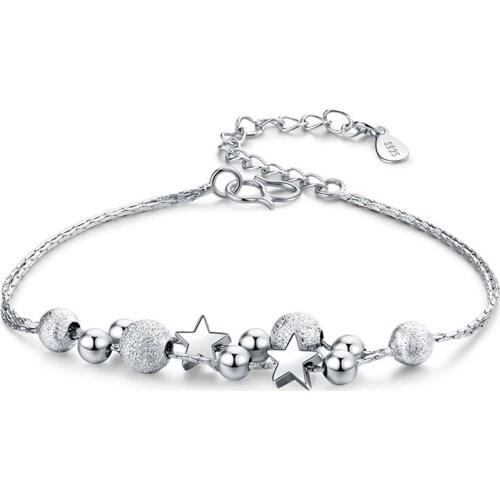 Starry Star Pentagram Round Bead Silver Color Bracelet For Women Korean Trendy Dainty Jewelry Gifts SL2275