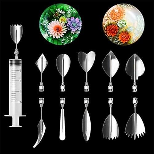 10 Gelatin Art Needle+1pc Needle Tube Cake Decorating Mold Needle Nozzle Tools 3D Gelatin Jello Art Pudding Flower Backing Tools