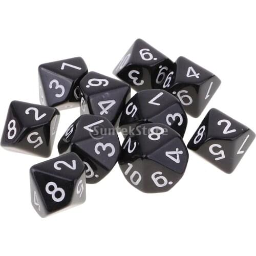 10pcs 10 Sided Dice D10 Polyhedral Dice for Dungeons and Dragons Games Black