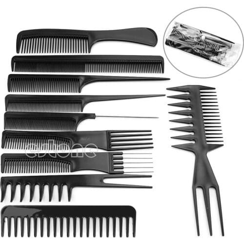 10Pcs Black Pro Salon Hair Styling Hairdressing Plastic Barbers Brush Combs Set 4XFB