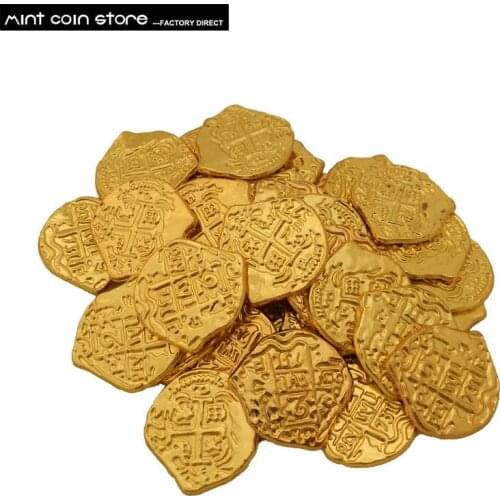 European Treasure Spain Doubloon gold coin , Caribbean series pirate movie coin Difference colors coins for choose 100pcs/lot