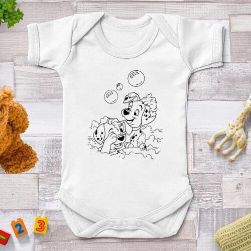 101Dalmatians Printed Cute Dog Baby Rompers Newborn Summer White O-neck Clothes Baby Girl Baby Boy Jumpsuits Harajuku Streetwear