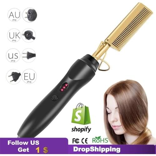 2 in1 Hot Hair Brush Hair Straightener Curler Styler Wet Dryer Home Use Electric PTC Heating Hot Comb Flat Curling Iron