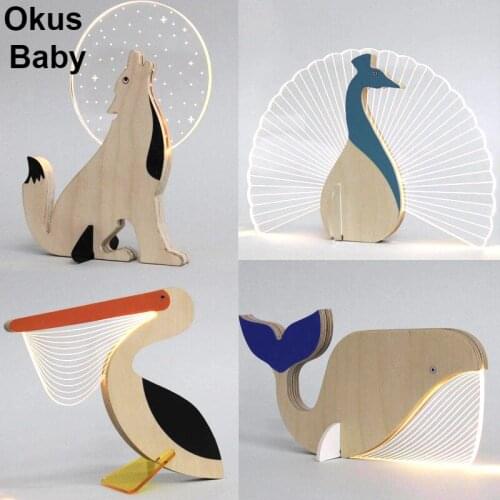 2021 Home Furnishing Wooden Ornaments Acrylic LED Decorative Lights Home Furnishings Desktop Decoration Lovely Animals