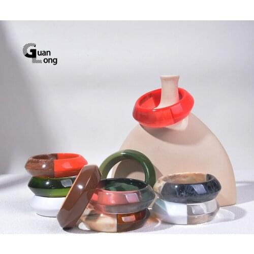 2021 New Korean Fashion Transparent Resin Acrylic Big Wide Bangle for Women Geometric Party Colourful Circle Jewelry Girls Gifts