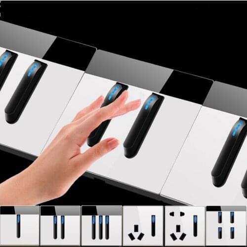 250V Trendy Design 86 * 92mm 1/2/3/4 Gang 1/2Way White Glass Panel Piano KeysAutomatic Reset Paddle Switch LED Indicator