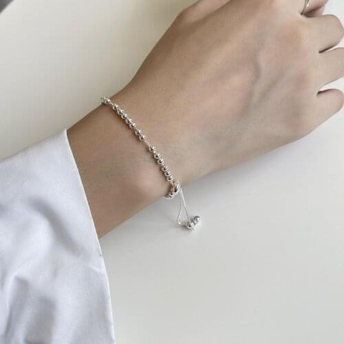 AAuthentic 925 Sterling silver Round Beads Ball Chain Bracelet Tassel Adjust Jewelry C-A298