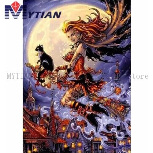 MYTIAN 5D DIY Diamond Painting, Sexy Witch Riding Broomstick,Halloween,Diamond Painting Kit,Mosaic Diamond Embroidery Home Decor