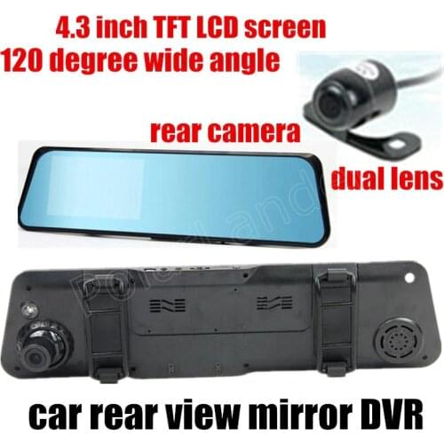 Car Rearview Mirror DVR Camera Video recorder 4.3 inch TFT front 120 degree and back 170 degree wide angle dual lens