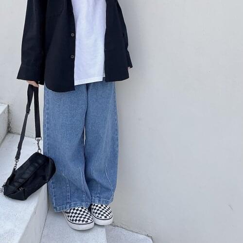 Childrens Jeans New Autumn 2021 Boys and Girls Vintage Casual Wide Leg Jeans Childrens Fashion Pants Kids Clothes