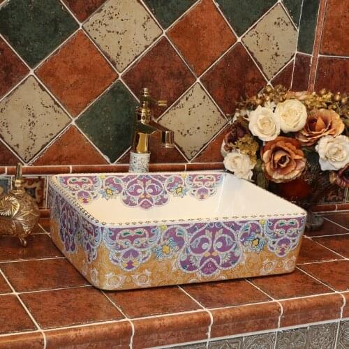 Europe Vintage rectangular Ceramic Art Basin Sink Counter Top Wash Basin Bathroom Sinks vanities wash basin bowl bathroom sink