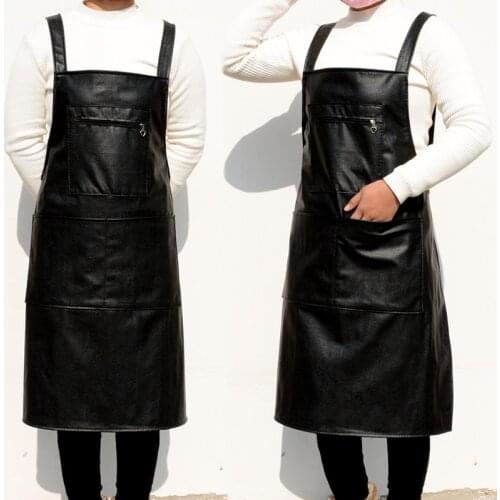 Clean antifouling leather waterproof apron plus velvet thick PU apron fashion printing womens apron