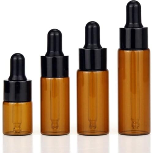 10pcs/lot 5ml 10ml 15ml 20ml Amber Glass Dropper Bottle Portable Glass Eye Dropper Aromatherapy Esstenial Oil Bottle