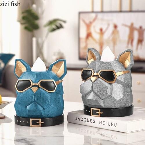 Sunglasses Dog Tissue Box Dinner Tabletop Paper Towel Organizer Restaurant Storage Resin Tissue Boxes Lovely Animal Home Decor