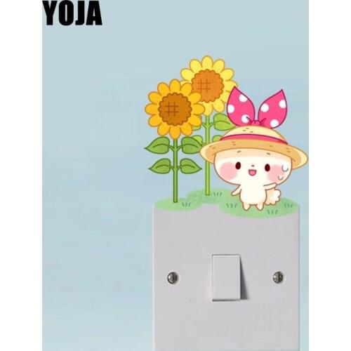 YOJA Painting Cartoon Design Childish Cute Baby With Sunflower PVC Switch Sticker Wall Decal 15SS0122