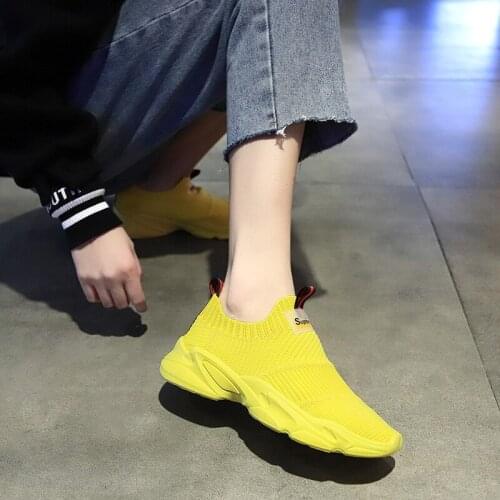 Fashion Summer 2020 Sneakers Women Trainers Knitted Sock Shoes Sneakers Slip On Mesh Comfy Casual Basic Women Flat Shoes