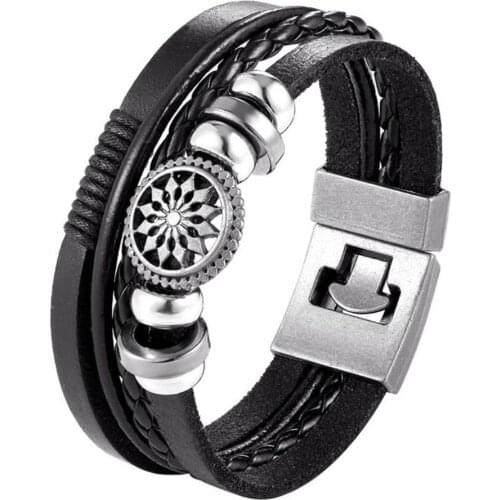 New Sale Adjustable Leather Bracelets For Men Braided PU Black Brown Bangle Life Tree Leaf Rudder Charm Bracelet Gift