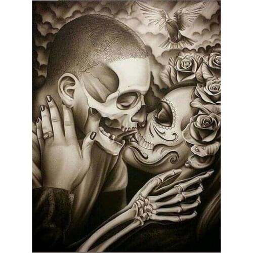 Skull kiss Diamond Painting Cross Stitch Full Square Rhinestones 5D DIY Diamond Embroidery 5D Mosaic paint with picture YG1218