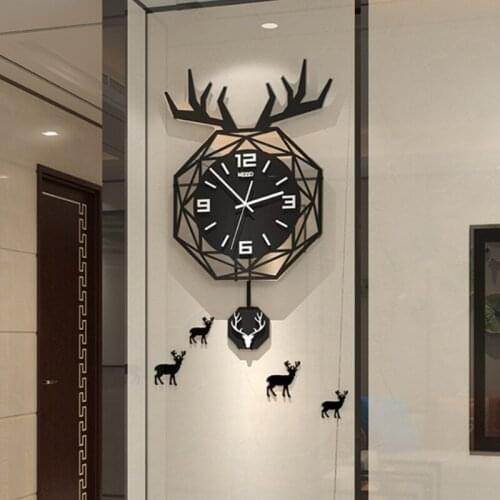 Nordic Deer Large Wall Clock Living Room Modern Minimalist Creative Light Luxury Red Table Fashion Home Decor Wall Watch Clocks