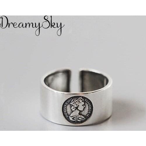 DreamySky New Trendy Silver Color Queen Rings For Women Men Boho Vintage Jewelry Adjustable Size Finger Rings