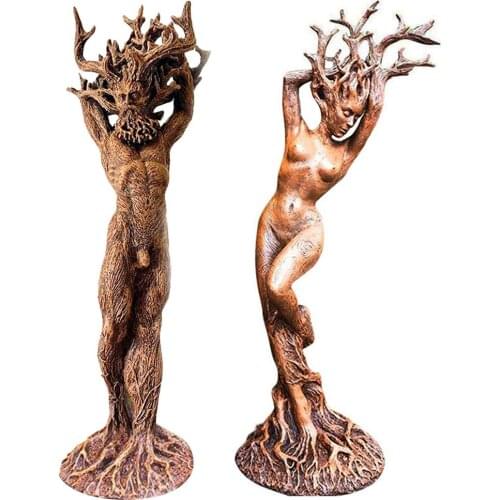 Forest Goddess Couple Statue Resin Ornaments Garden Handicraft Ornaments Green Man Statue Tree God Desktop