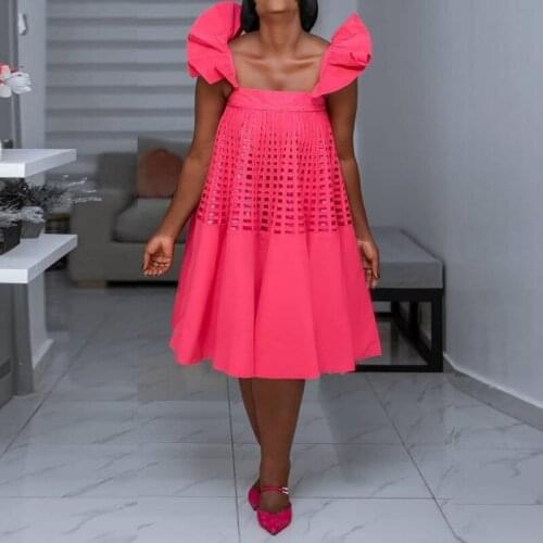 African A Line Dress Women Ruffle Grid Patchwork Spaghetti Strap Sexy Fashion Summer Elegant Streetwear Africa Dresses For Women