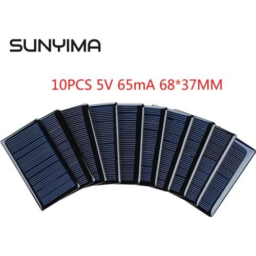 SUNYIMA 10Pcs 5V 65mA Solar Panels Polycrystalline 68x37mm Mini Sunpower Solar Cells DIY Photovoltaic Panel for Battery Charger