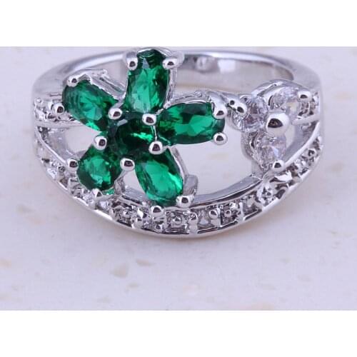 Dazzling Green Created Emerald & White AAA CZ Silver Plated Rings For Women Bridesmaids Party Fashion Jewelry C0003