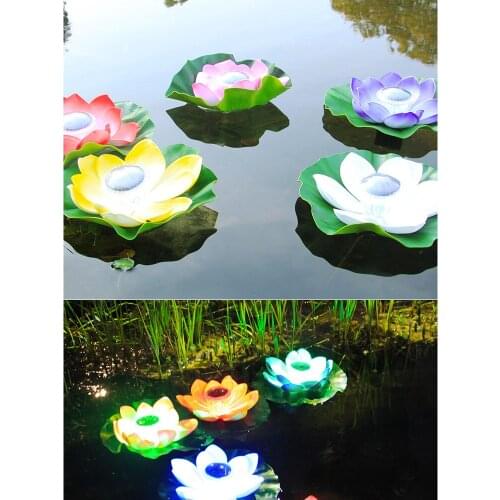 Solar Powered LED Flower Light Floating Fountain Pond Garden Pool Lamp Realistic Lotus Shape Led Bright Lamps Bulb Garden Decora