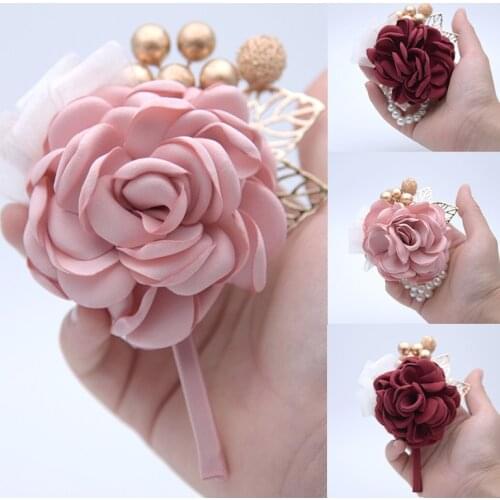 Girls Bridesmaid Wrist Flowers Wedding Prom Party Corsage Bracelet Fabric Hand Flowers Wedding Supply Accessories