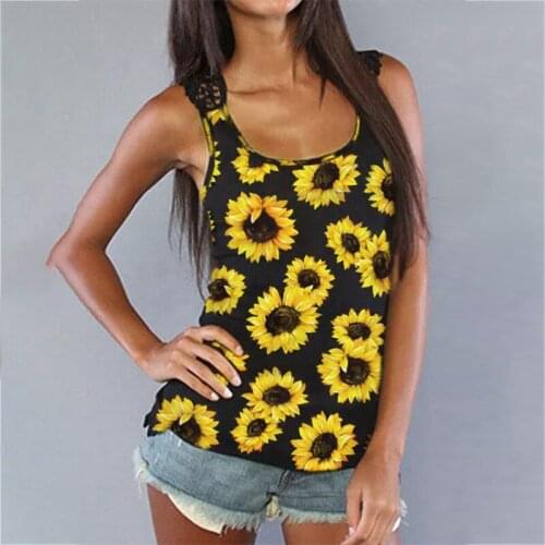 2021 Sunflower Boho Print Camis Womens Large Size Beach Casual Tops Summer Sleeveless Tank Top O-neck Loose Vest Fashion Lady