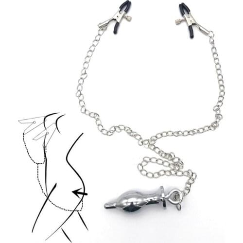 Triple Nipple and Clit Clamps with Chain Anal Plug Adult Game Breast Clips Milk BDSM Clitoris Clip for Adult Couples Sex Toys