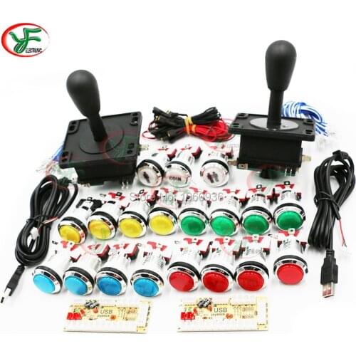 USB Encoder To PC Raspberry pi Happ style Joystick 5V CHROME Plated illuminated LED Push Button Arcade Game DIY Kits