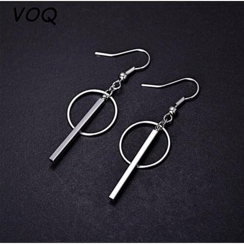 VOQ 925 Sterling Silver Simple Fashion Circle Strip Tassel Earrings for Women Pendientes