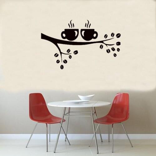WJWY Coffee Cup Of On Tree Branch Wall Sticker Kitchen Cafe Home Decor Vinyl Wall Decals Art Murals Wallpaper Poster Decoration