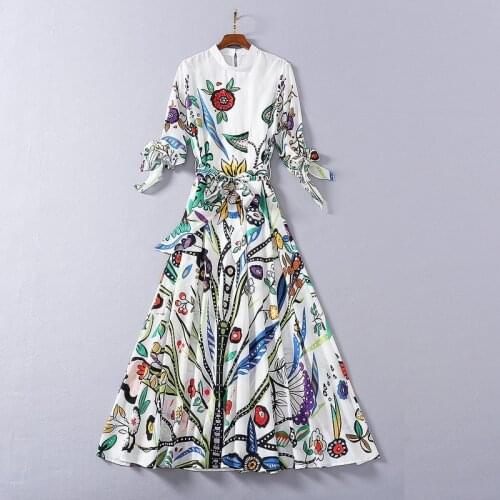 American European womens and wear 2021 winter new style Seven - minute sleeve nail bead cartoon printing Fashionable dress