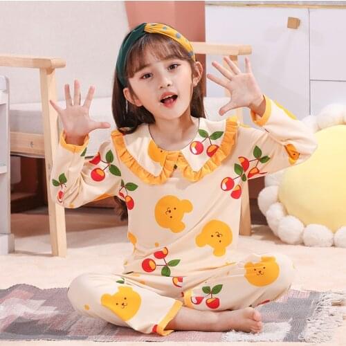 3-14 Year Wear BIG Girl Spring Autumn Long Sleeve Cute Pajamas Sets Soft Girl Sleepwear Set Kid Home Wear Student Girl Gifts