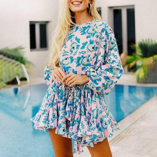 Belted Tie-dye Mini Dress Women Braided Tie Pleated Party Dress New Fashion Summer Dress Long Sleeve Mini Dress