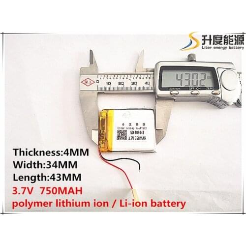 1pcs [SD] 3.7V,750mAH,[403443] Polymer lithium ion / Li-ion battery for TOY,POWER BANK,GPS,mp3,mp4,cell phone,speaker