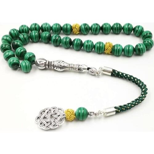 100% Natural Malachite Tasbih beads bracelets Green Malachite Grade AAAAA rosary Muslim Beaded Jewelry Yoga March 8 Jewelry gift