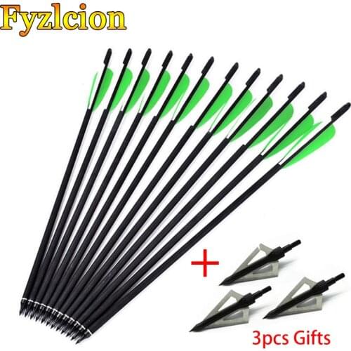 12pcs Hunting 16inch 18inch 20inch 22inch Crossbow Bolts Carbon Arrow With 4" vanes Feather and Changeable Arrowhead/Tip