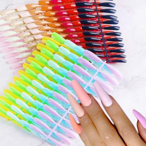 120pcs Coffin Nails Fake T Shape Long Acrylic Nail Tips Artificial Fingernails Ballet Nails With Glue Forms Manicure Tool NL1911