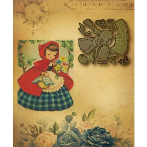 2021 New Cut Die Little Red Riding Hood Apron Girl Flower Died in Scrapbook Metal Cutting Die Greeting Card Decorative Stamp