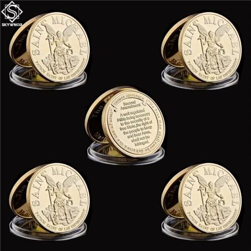 5PCS/Lot USA St Michael The Prayer Archangel Gold/Silver Token Collectible Coin Set USA Wholesale